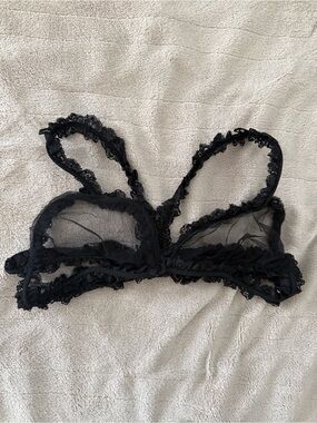 Olivaceous Black Sheer Ruffle Lace Bralette